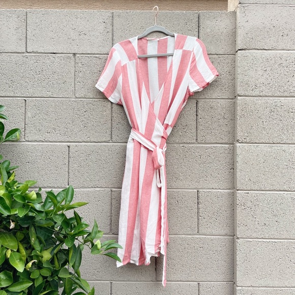 MARINE LAYER NWOT Frances Red & White Striped Linen Wrap Dress - Picture 3 of 10